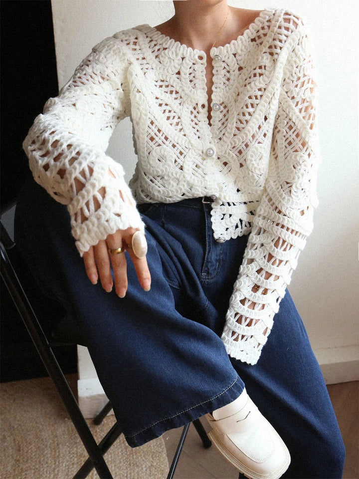 Stilla | Dame Cardigan i Bomuld med Dybt Udsnit, Slim Fit
