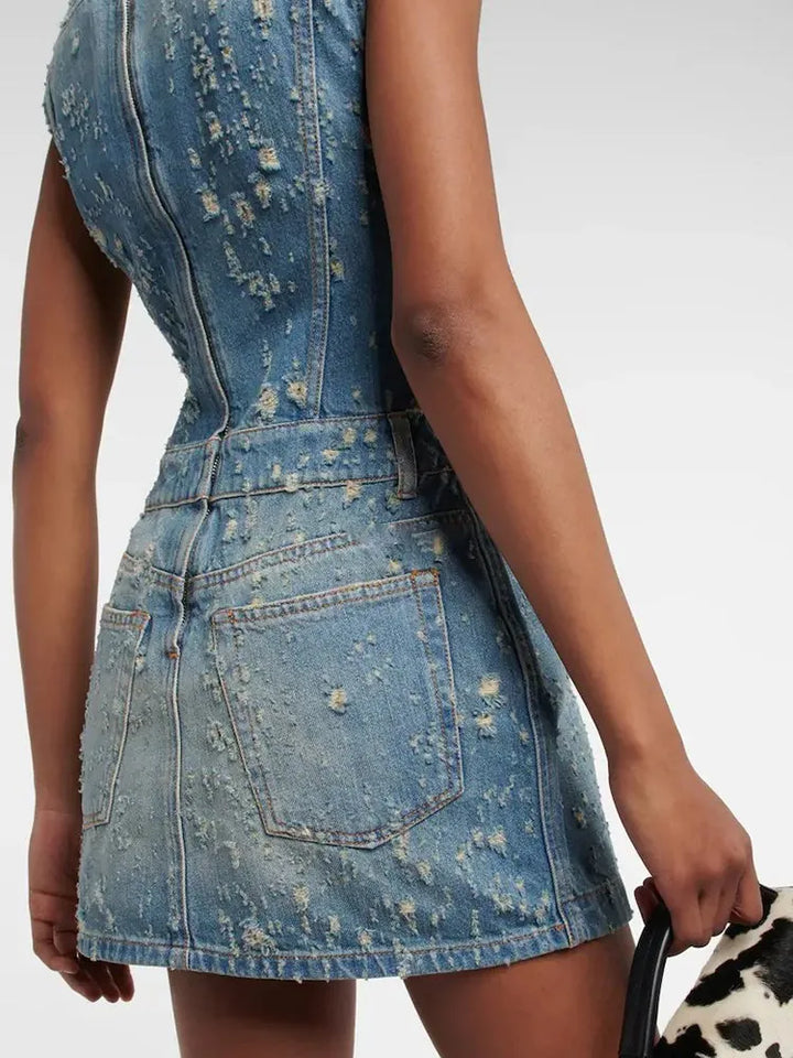 Stilla | Distressed Denim A-line Kjole
