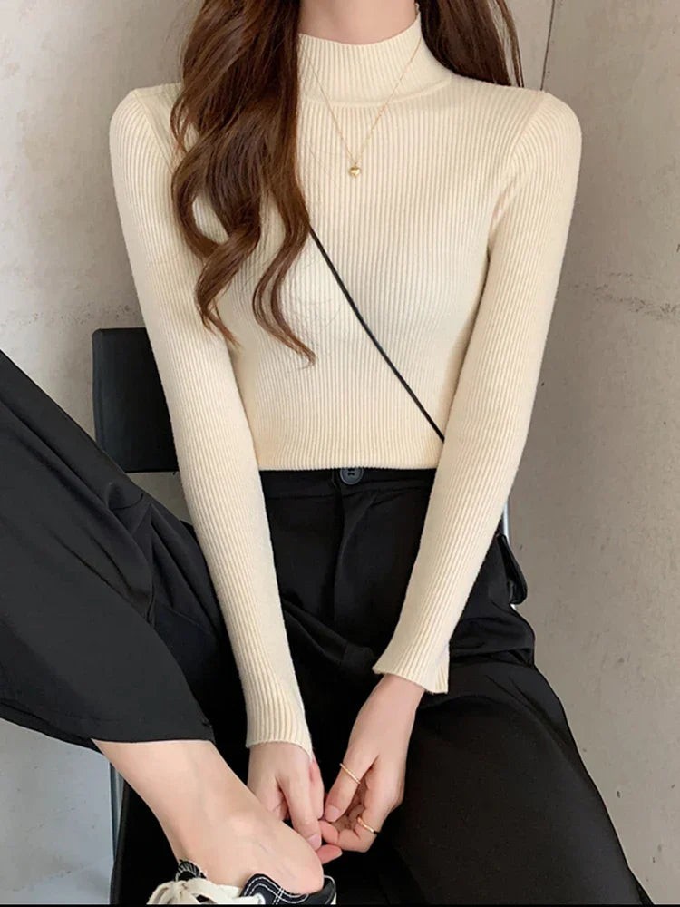 Stilla | Efterår Stehkragen Dame Pullover Vintage Basic Solid Strikoverdele