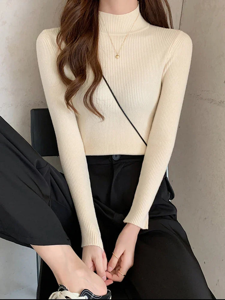 Stilla | Efterår Stehkragen Dame Pullover Vintage Basic Solid Strikoverdele