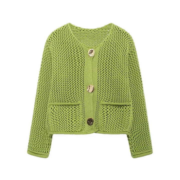 Stilla | Mesh Strik Jakke med Frontlommer