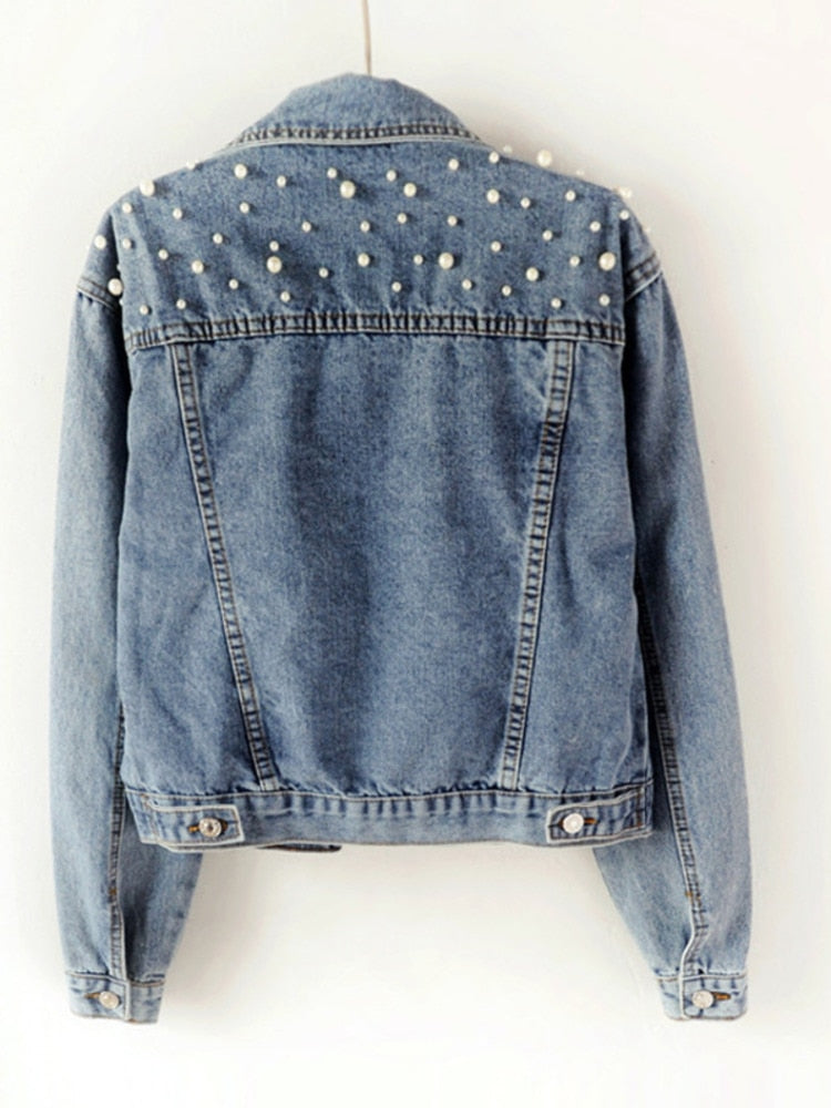 Stilla | Elegant Jeansjakke med Perleudsmykning