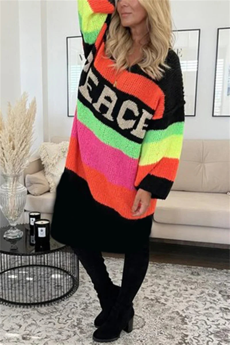 Stilla | Strikket Oversized Peace Lang Trøje Kjole