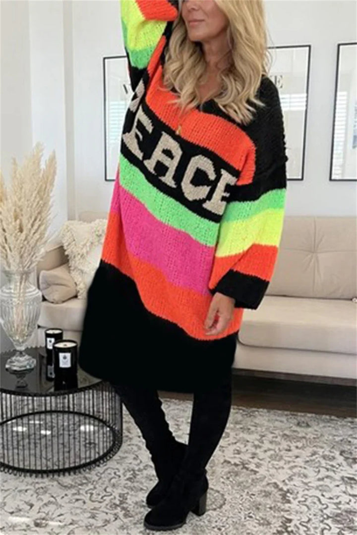 Stilla | Strikket Oversized Peace Lang Trøje Kjole