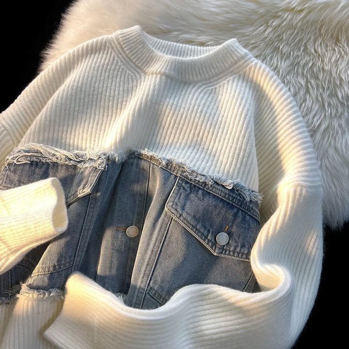 Stilla | Jeanspullover med patchwork-detaljer