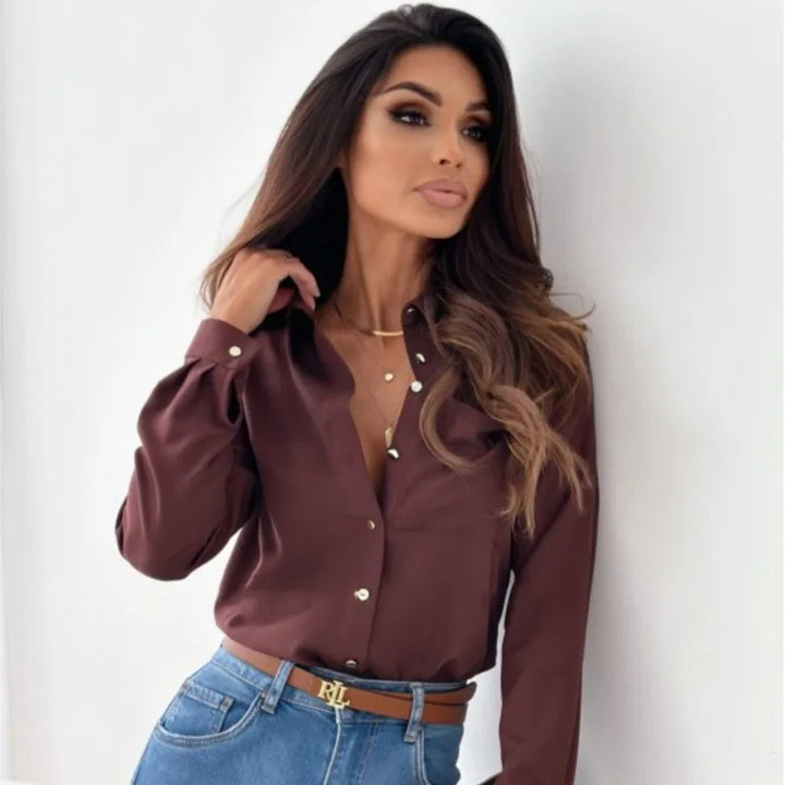 Stilla | Elegant Chiffonbluse Med Lange Ærmer