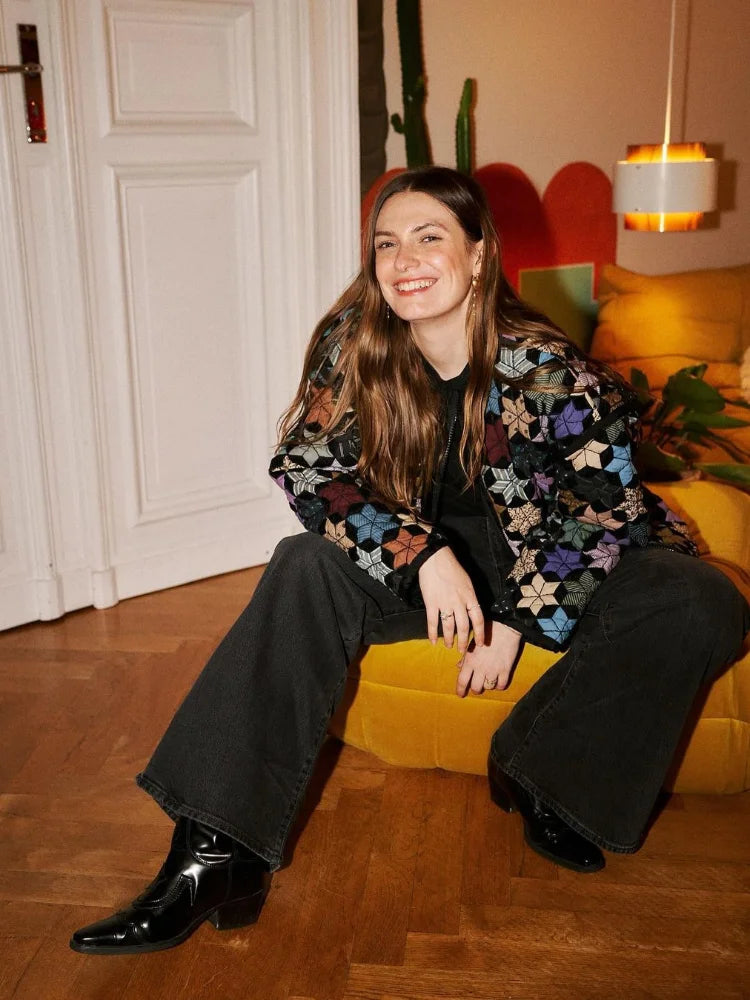 Stilla | Retro Stil Flerfarvet Steppjakke