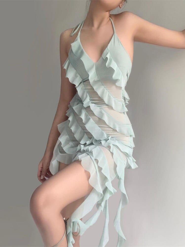 Stilla | Halter Neck Asymmetrisk Flæse Kjole