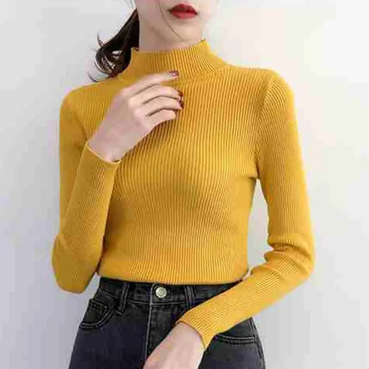 Stilla | Efterår Stehkragen Dame Pullover Vintage Basic Solid Strikoverdele
