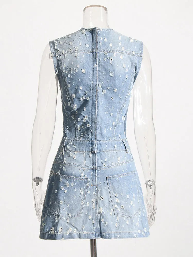Stilla | Distressed Denim A-line Kjole