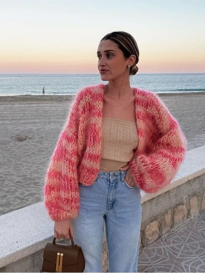 Stilla | Anna  I Stribet Åben-Front Pullover