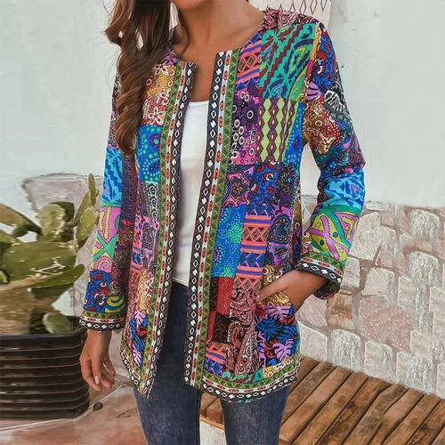 Stilla | Linned og bomulds cardigan med boho tryk til kvinder