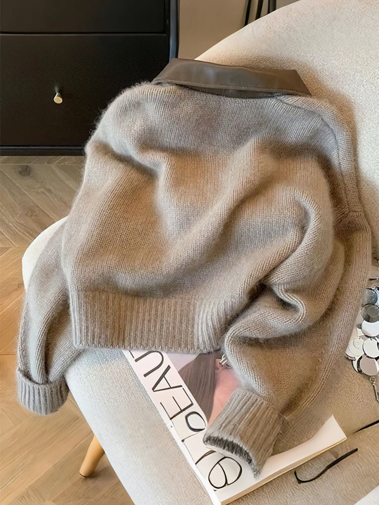 Stilla | Strikjakke med Lynlås Og Elegant Krave - Moderne Cropped Cardigan til Hverdag Og Kontor