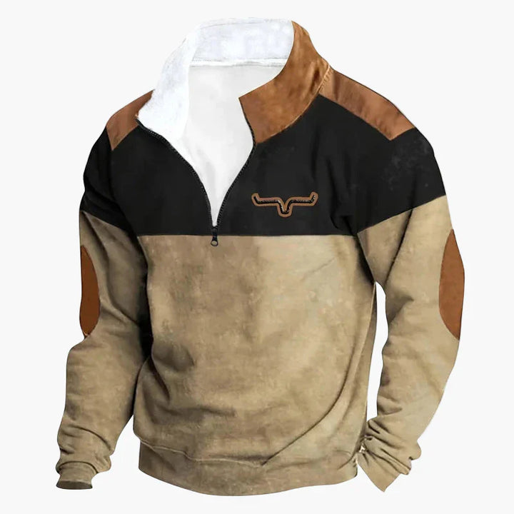Stilla | Vintage Western Half-Zip Pullover med Etnisk Mønster til Udendørs og Fritid