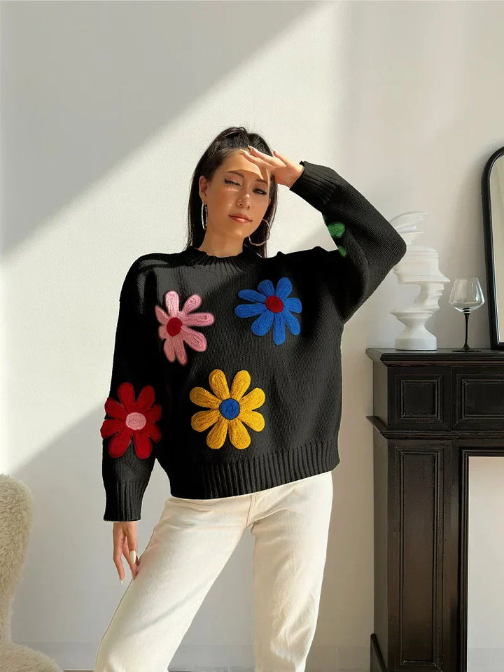 Stilla | Strik Pullover Elegant Blomsterdesign