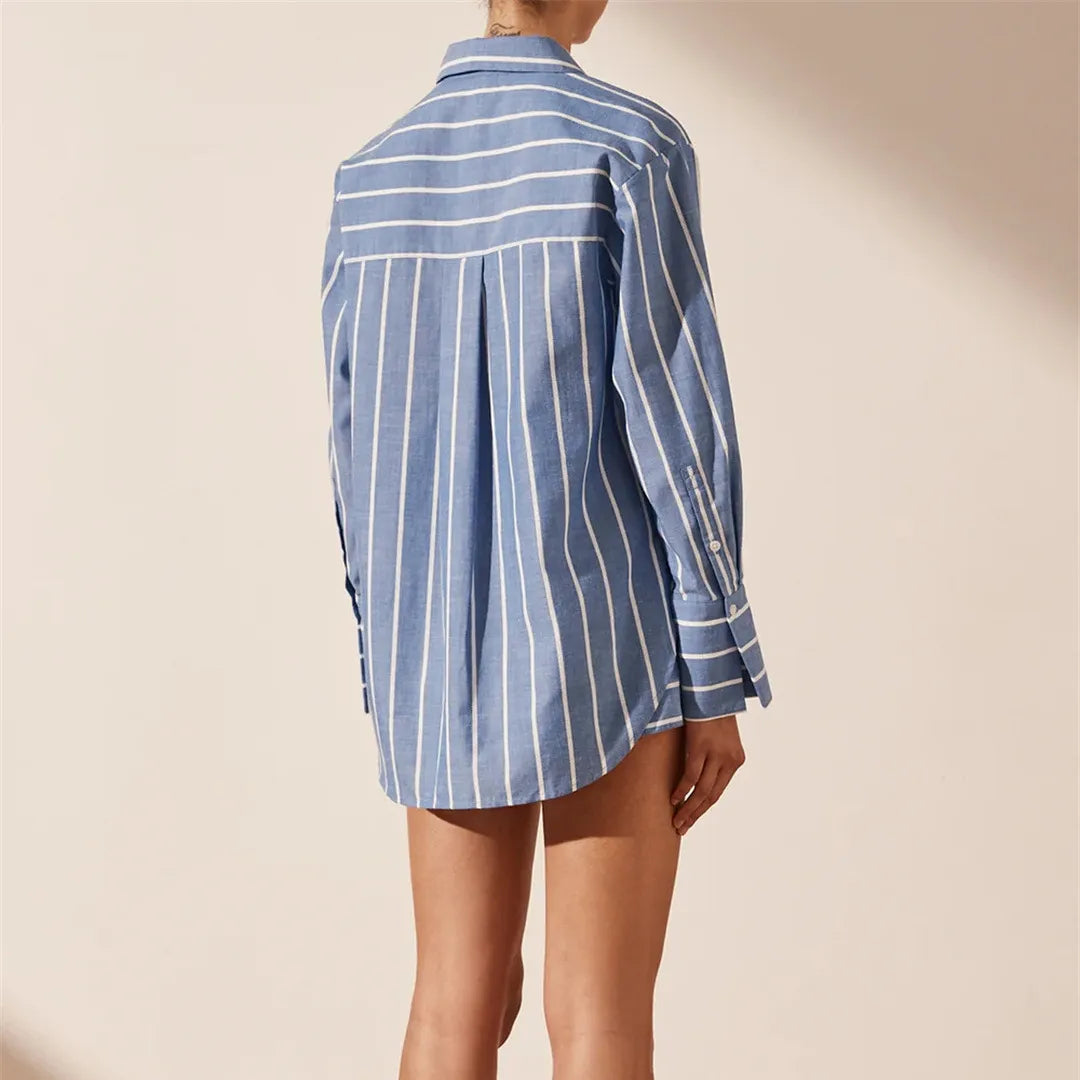 Stilla | Elegant stribet bomulds top og shortssæt