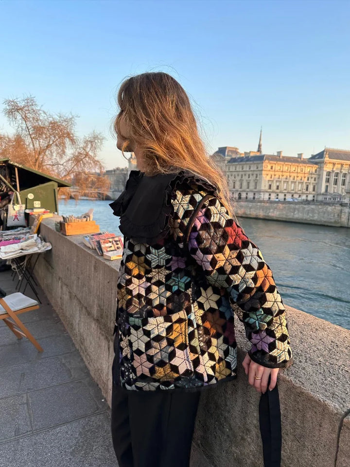 Stilla | Retro Stil Flerfarvet Steppjakke