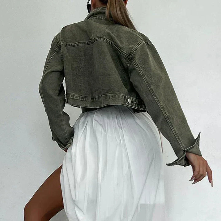 Stilla | Green Cropped Denim Jakke Til Kvinder