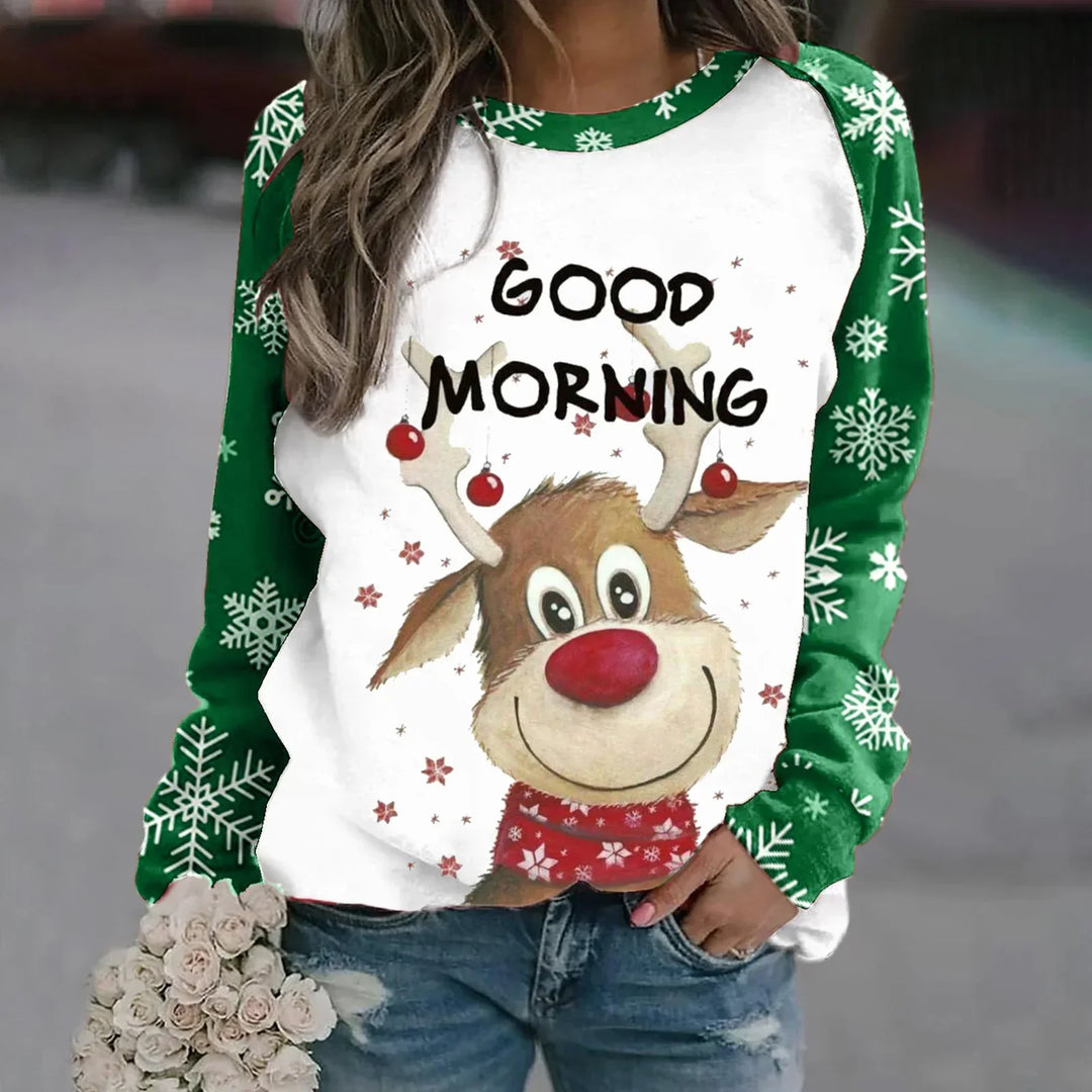Stilla | Varm Rundhals Pullover Med 3d Printet Jule-reindeer Motiv Til Dame