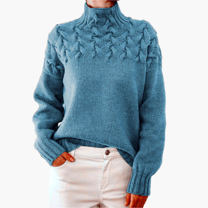 Stilla | Strikpullover med Fletmønster og Høj Krave - Elegant Vinterpullover til Hverdag & Fritid