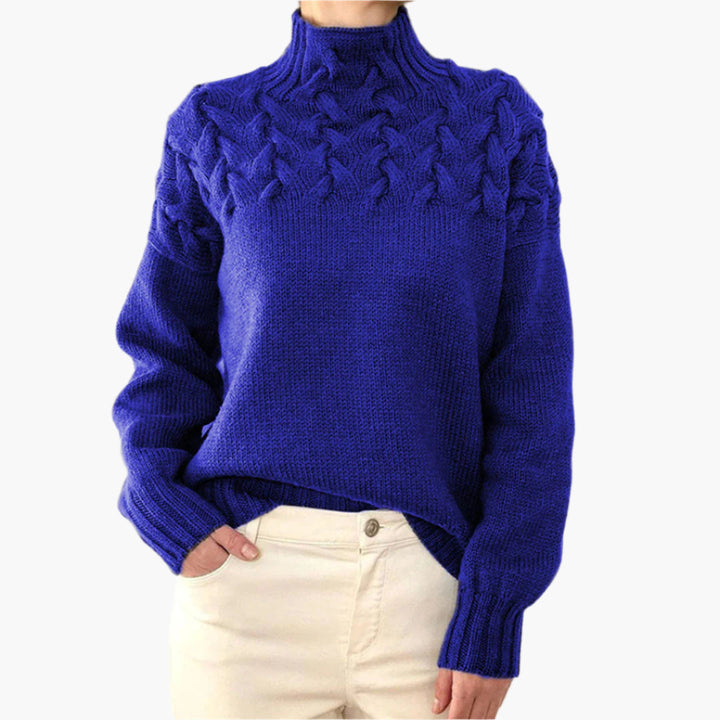 Stilla | Strikpullover med Fletmønster og Høj Krave - Elegant Vinterpullover til Hverdag & Fritid