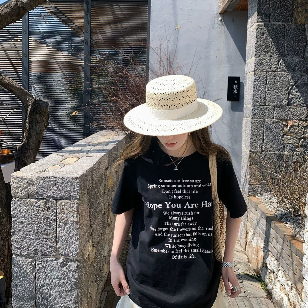 Dame kortærmet T-shirt med bogstav print sort