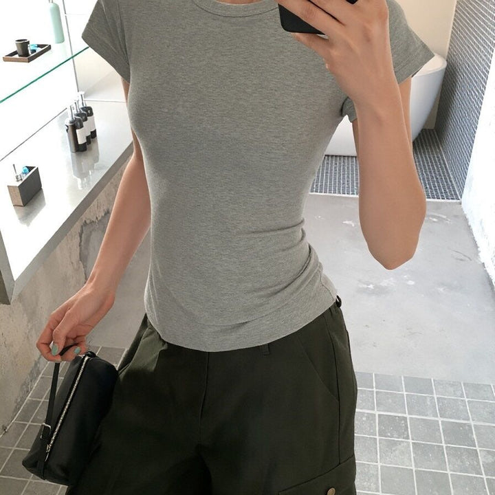 Dame Kortærmet Rundhals T-shirt Slim Fit Grå