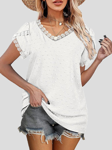 Stilla | Kvinders Bluser V-hals Spids Blonde Jacquard Korte Ærmer Bluse