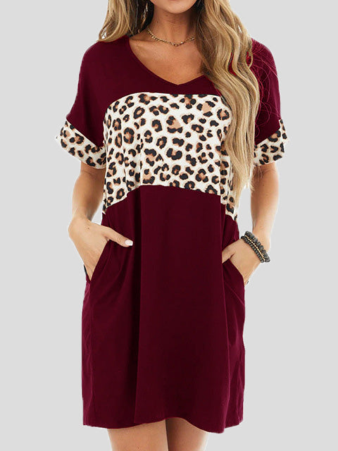 Stilla | Kvinder Kjoler Crew Neck Leopard Panel Lomme Afslappet Kjole