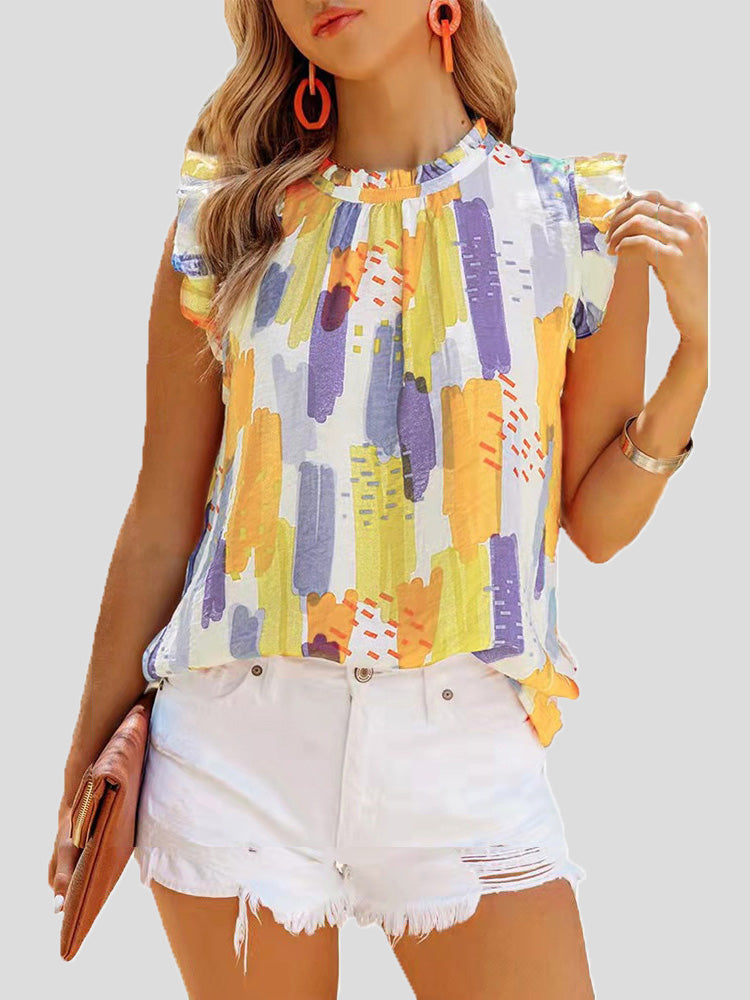 Stilla | Kvinder Bluser Afslappet Multifarvet Print Ærmeløs Chiffon Bluse