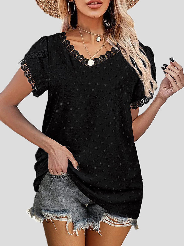Stilla | Kvinders Bluser V-hals Spids Blonde Jacquard Korte Ærmer Bluse