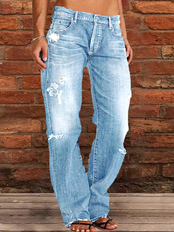 Stilla | Damejeans Stretch Revnet Vasket Afslappet Straight Jeans