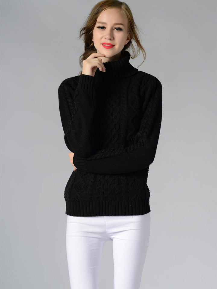 Stilla | Dame rullekrave sweater med lange ærmer og kabelstrik
