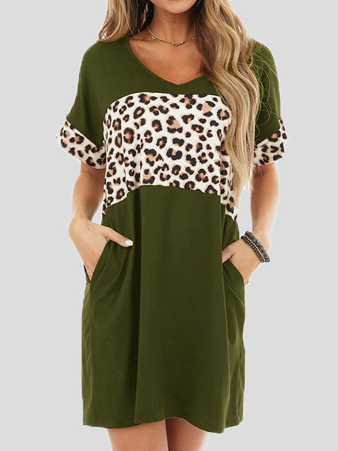 Stilla | Kvinder Kjoler Crew Neck Leopard Panel Lomme Afslappet Kjole
