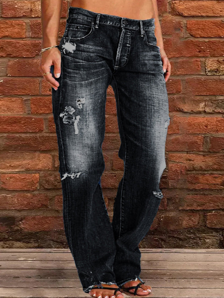 Stilla | Damejeans Stretch Revnet Vasket Afslappet Straight Jeans