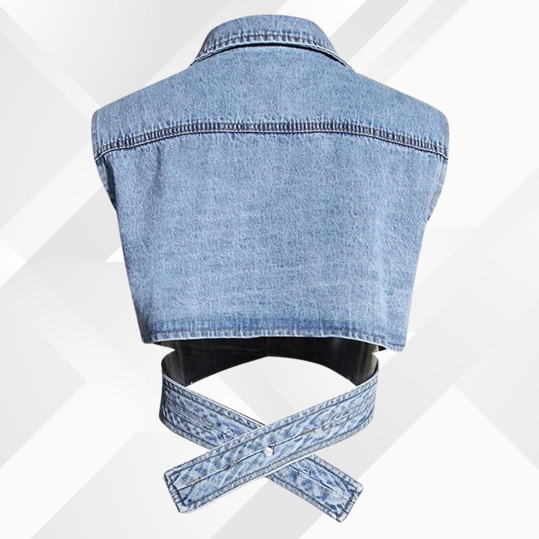 Stilla | Vest og jeansbluse med puffærmer