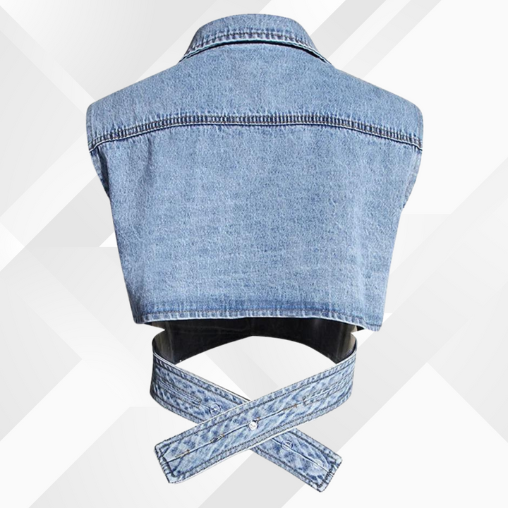 Stilla | Denim Vest Og Bluse Med Puffærmer