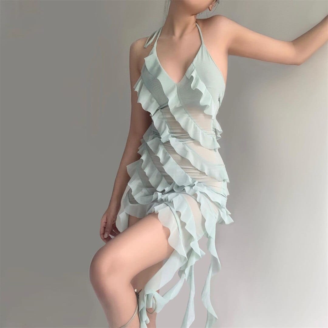 Stilla | Halter Neck Asymmetrisk Flæse Kjole