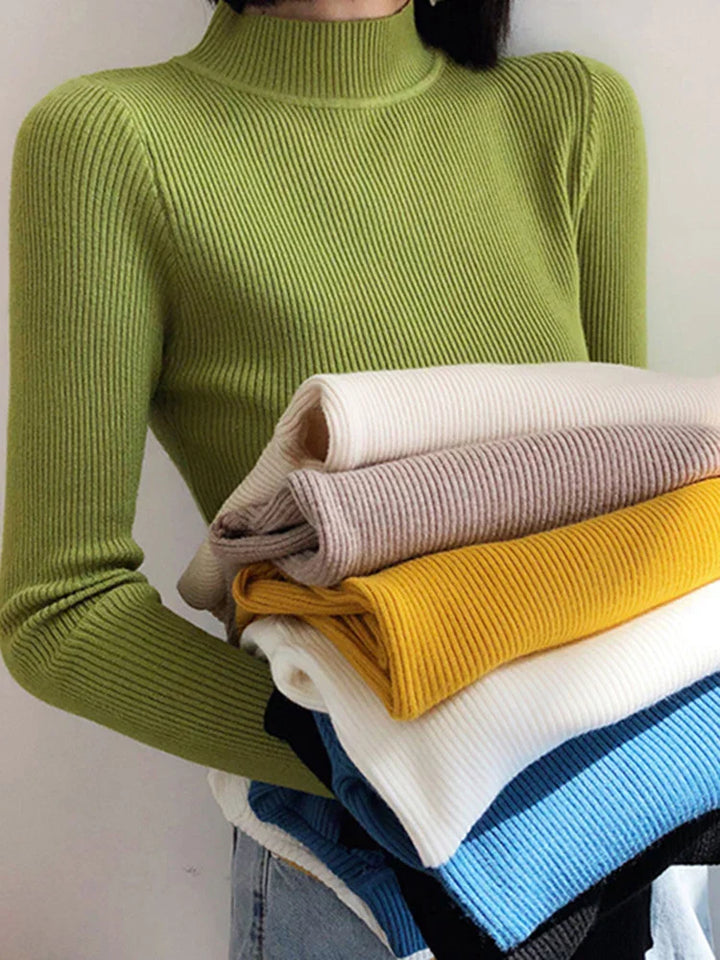 Stilla | Efterår Stehkragen Dame Pullover Vintage Basic Solid Strikoverdele