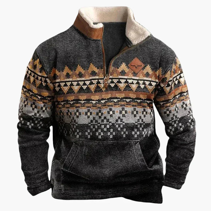 Stilla | Vintage Western Half-Zip Pullover med Etnisk Mønster til Udendørs og Fritid