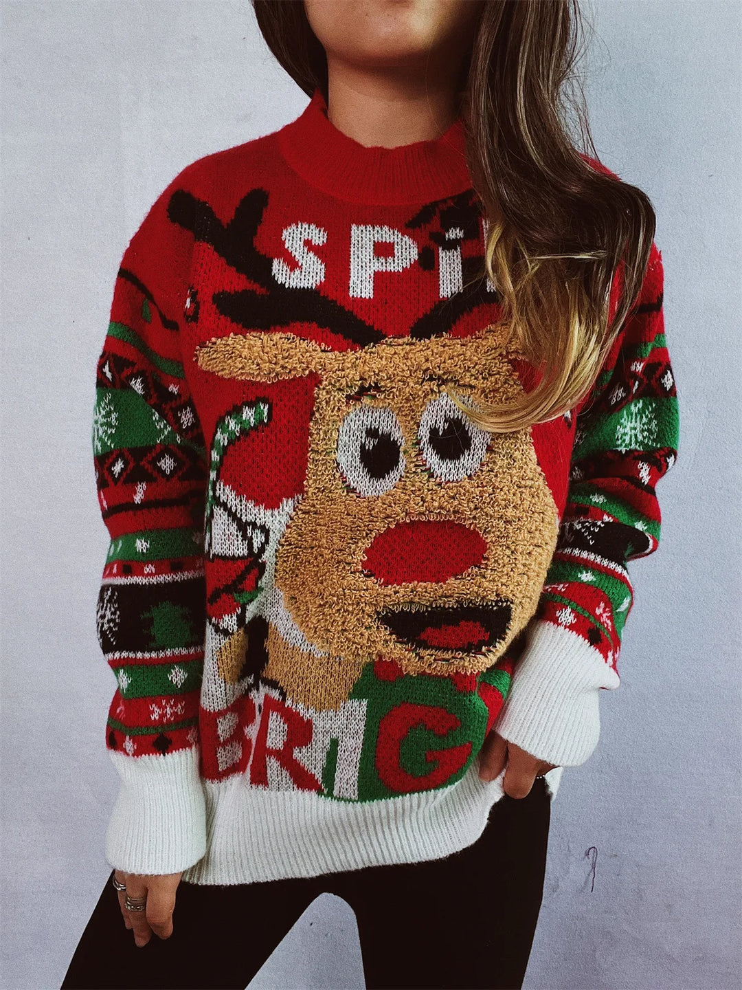 Stilla | Rund hals julesweater med comic mønster