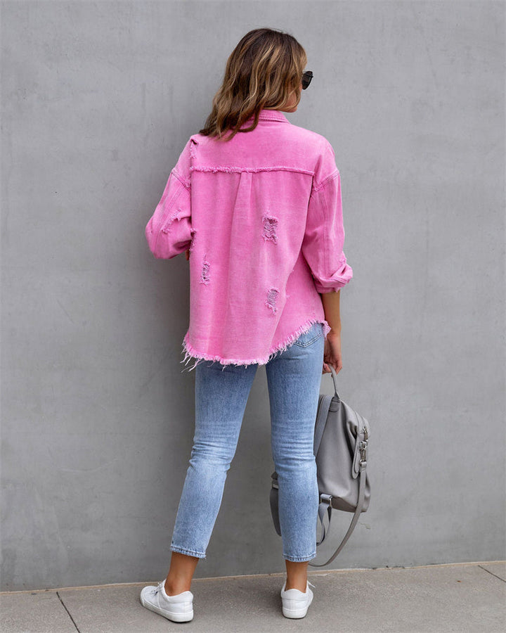 Stilla | Casual Jeansskjortejakke Med Huller