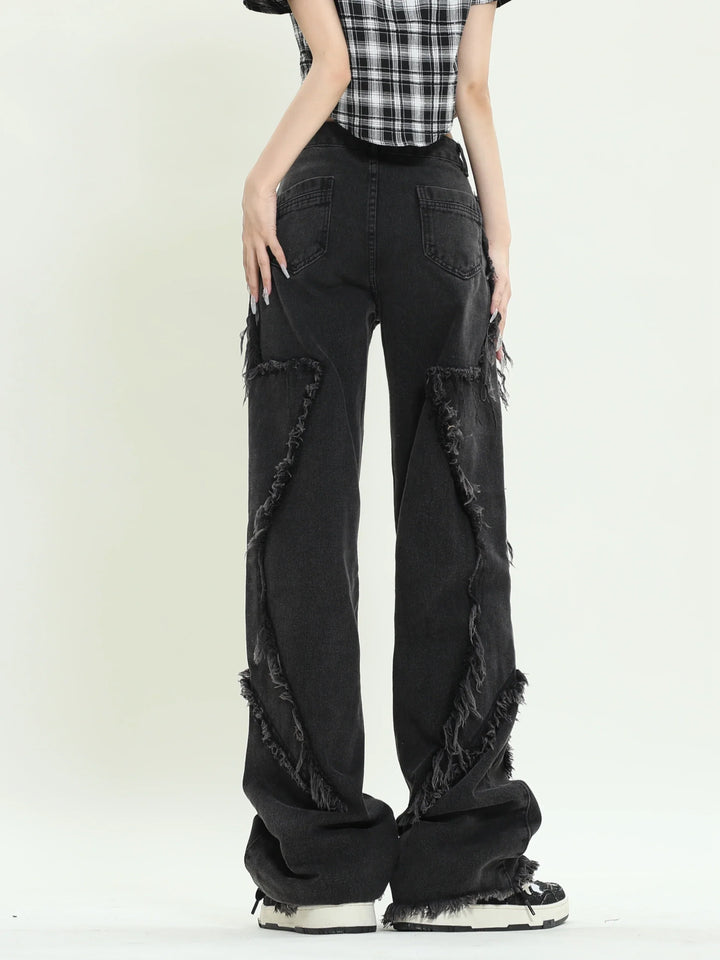 Stilla | Sorte Løse Jeans Med Stjernedesign