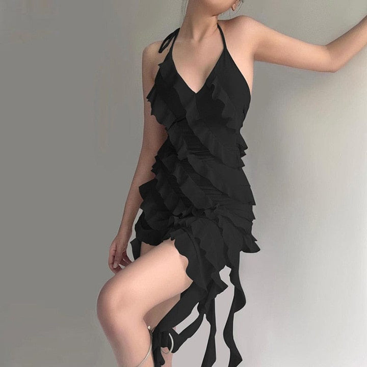 Stilla | Halter Neck Asymmetrisk Flæse Kjole