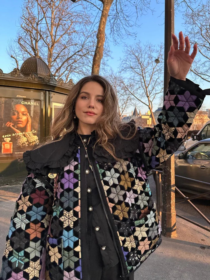 Stilla | Retro Stil Flerfarvet Steppjakke