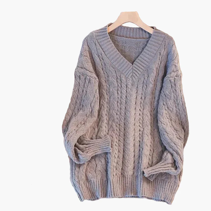 Stilla | Groft Strik Pullover V-Hals Vinter Fritid Twist-Design