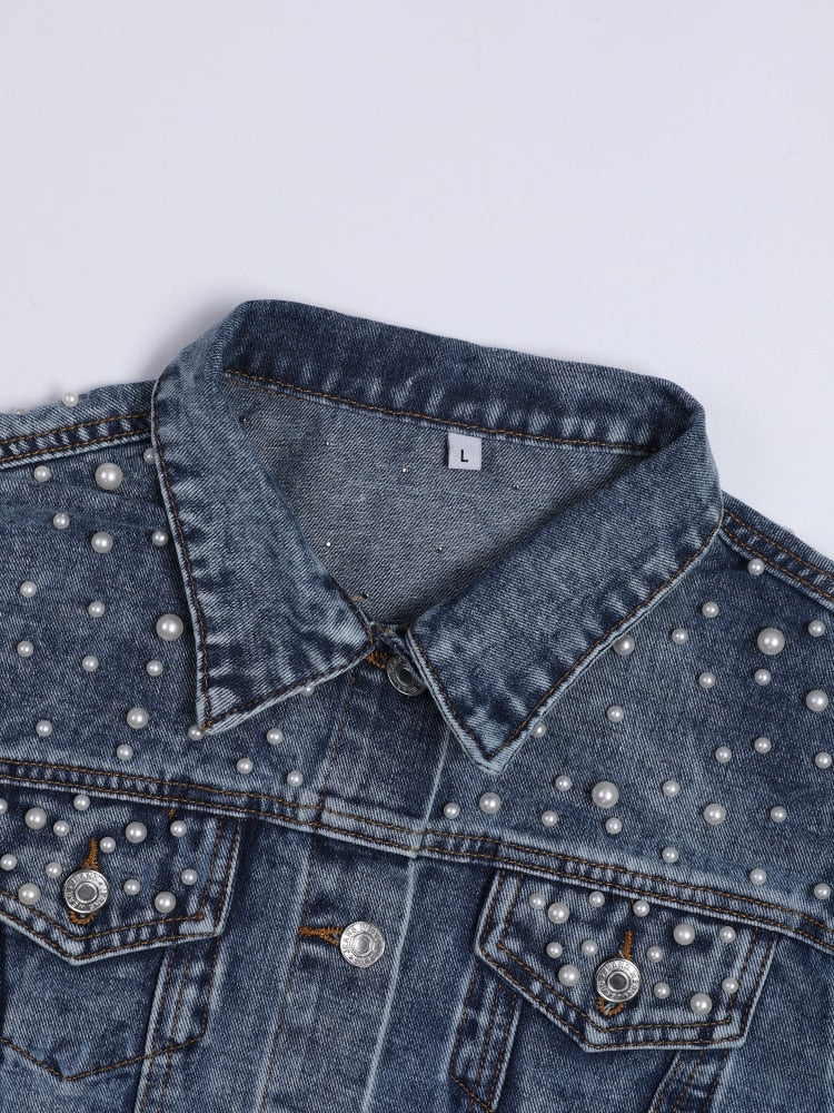 Stilla | Elegant Jeansjakke med Perleudsmykning