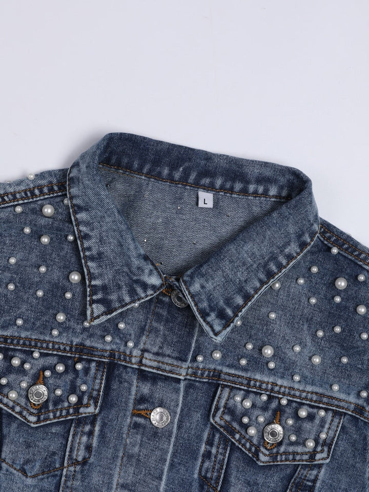 Stilla | Elegant Jeansjakke med Perleudsmykning