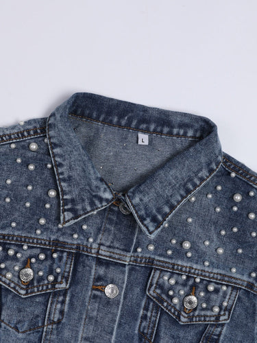 Stilla | Elegant Jeansjakke med Perleudsmykning