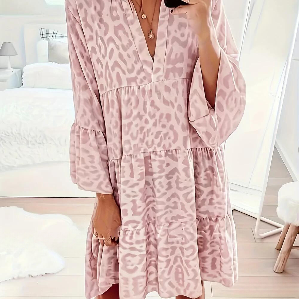 Stilla | Boho Kjole Med Leopardprint Til Kvinder, Stor Størrelse